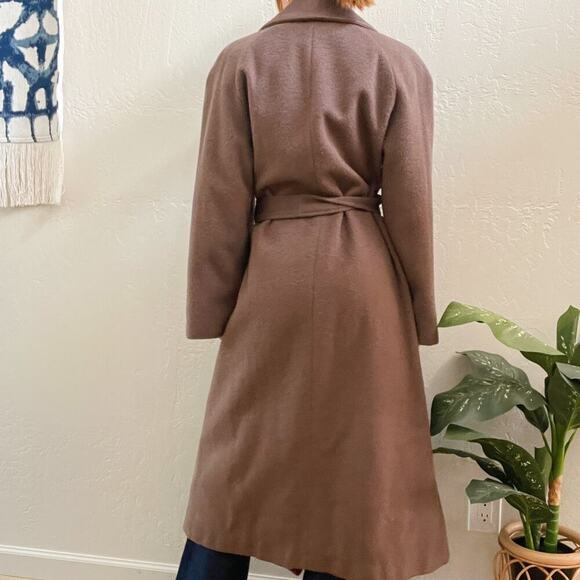 Vintage 1980's Taupe Wool Mohair Oversized Belted Trench Coat - Picture 5 of 12